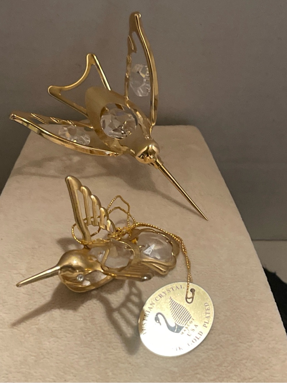 2 Gold Plated Hummingbird Australian Crystal Sun Catchers